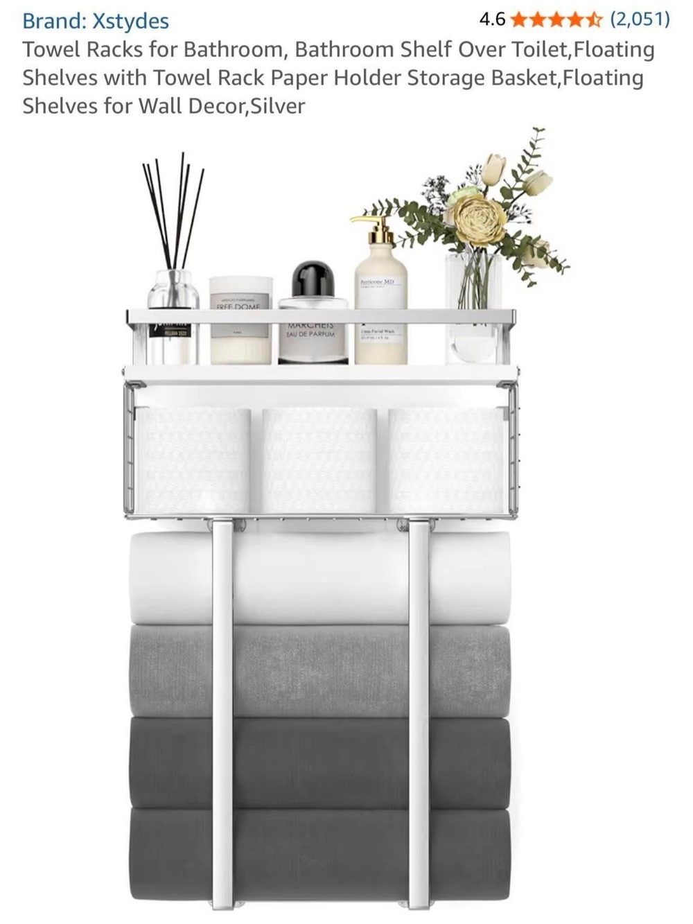 Xstydes Silver Wall-Mounted Bathroom Towel Storage Rack